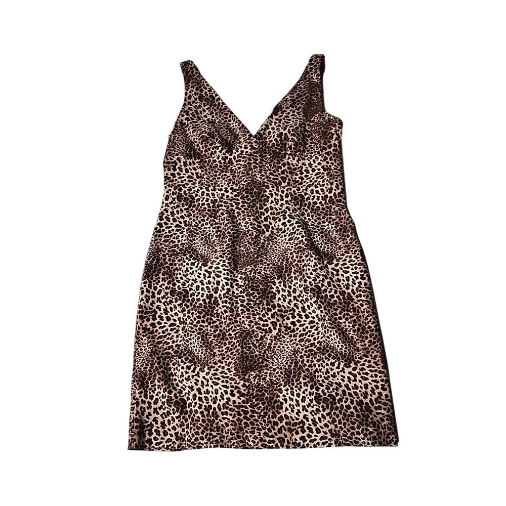 Jessica Howard Sleeveless Dress 16 Brown Animal Print Stretch Bow Slit Mob Wife